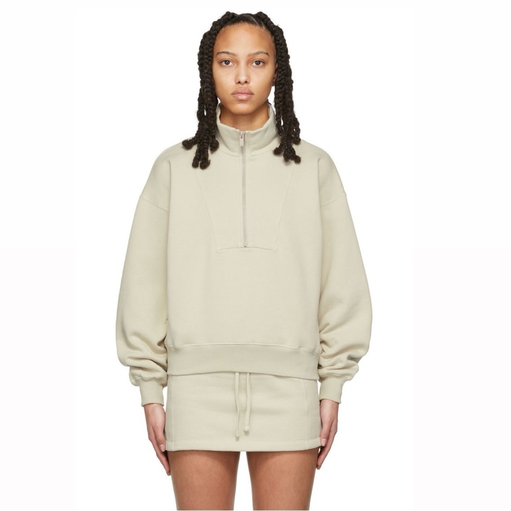 ESSENTIALS BEIGE 1/2 ZIP PULL OVER SWEATSHIRT